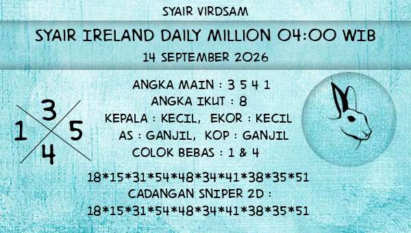Syair Virdsam - Syair Ireland Daily Million 04:00 WIB