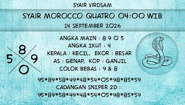 Syair Virdsam - Syair Morocco Quatro 04:00 WIB