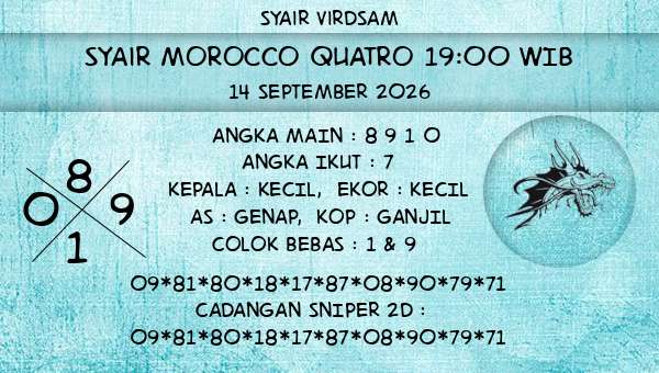 Syair Virdsam - Syair Morocco Quatro 19:00 WIB