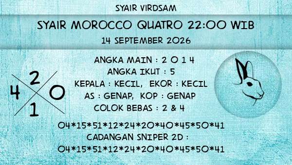 Syair Virdsam - Syair Morocco Quatro 22:00 WIB