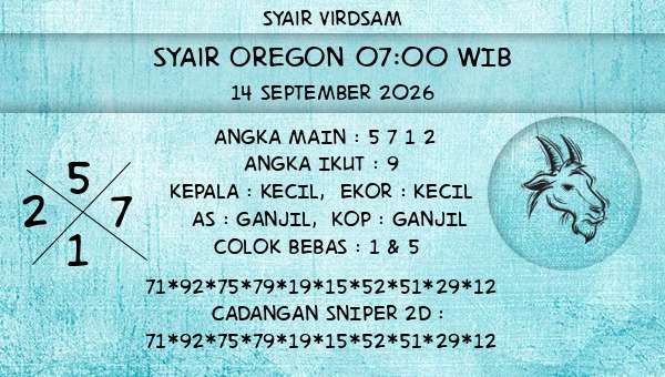 Syair Virdsam - Syair Oregon 07:00 WIB
