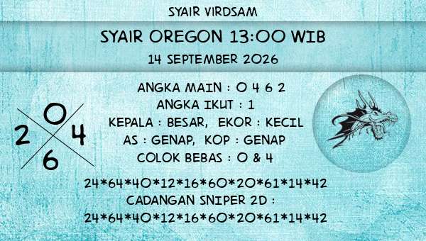 Syair Virdsam - Syair Oregon 13:00 WIB