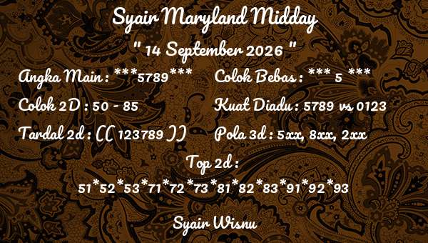 Syair Wisnu - Syair Maryland Midday