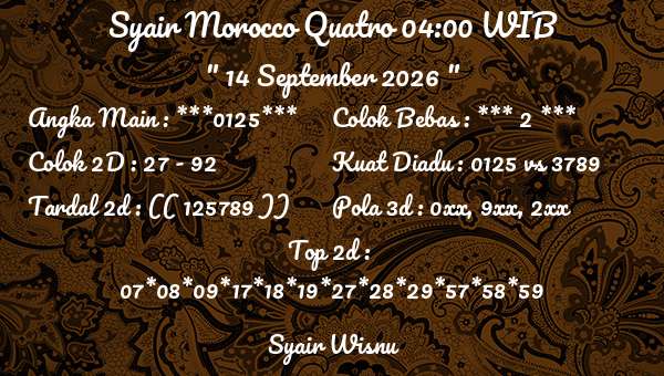Syair Wisnu - Syair Morocco Quatro 04:00 WIB