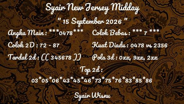 Syair Wisnu - Syair New Jersey Midday
