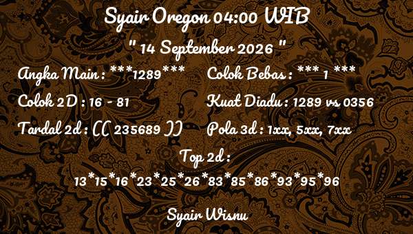 Syair Wisnu - Syair Oregon 04:00 WIB