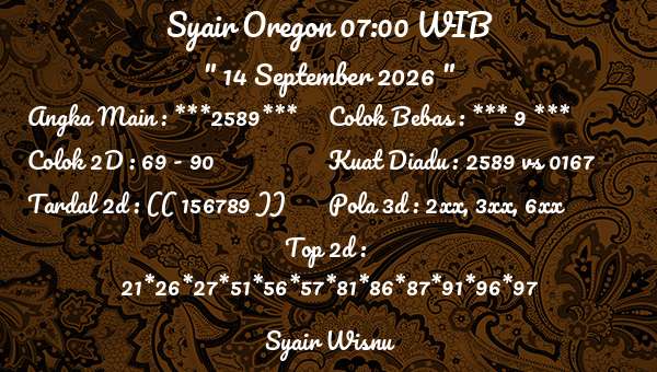 Syair Wisnu - Syair Oregon 07:00 WIB