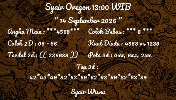 Syair Wisnu - Syair Oregon 13:00 WIB