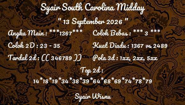 Syair Wisnu - Syair South Carolina Midday