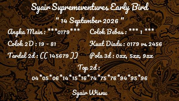 Syair Wisnu - Syair Supremeventures Early Bird