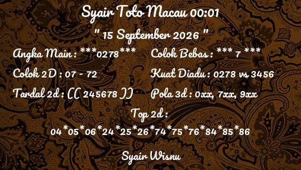 Syair Wisnu - Syair Toto Macau 00:01