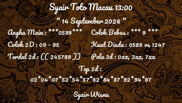 Syair Wisnu - Syair Toto Macau 13:00