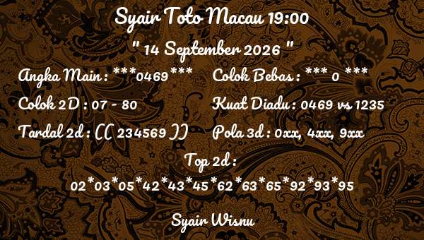 Syair Wisnu - Syair Toto Macau 19:00